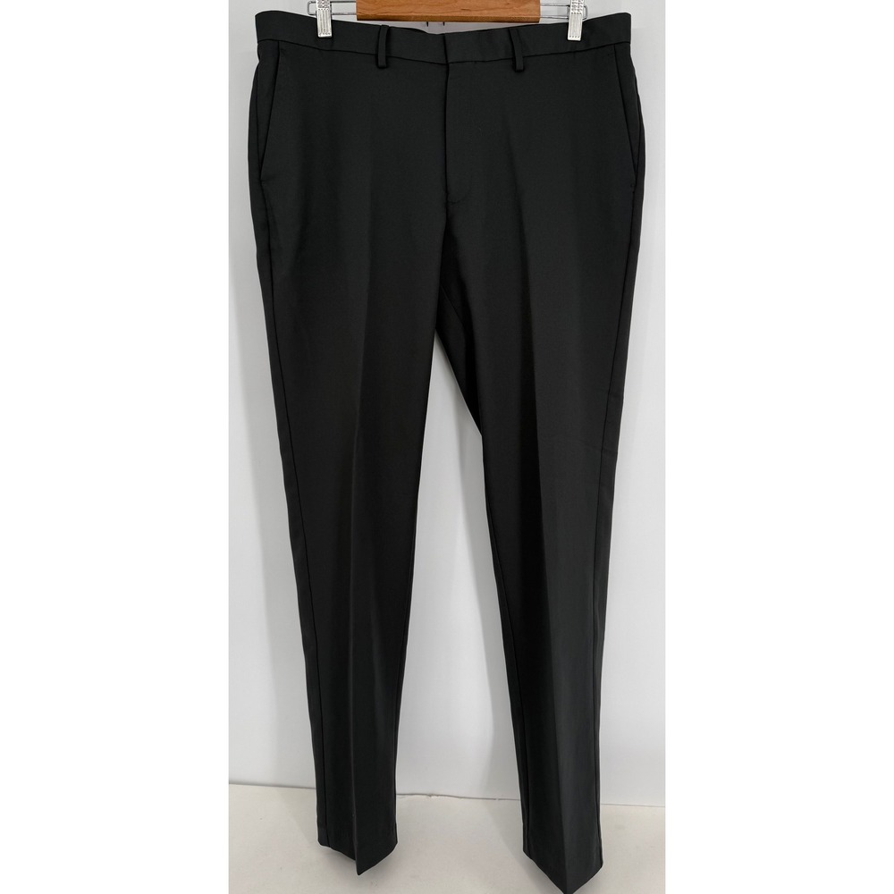 Kenneth Cole Reaction Mens Black Flat Front Dress Pants Slacks Trousers Sz 36x32